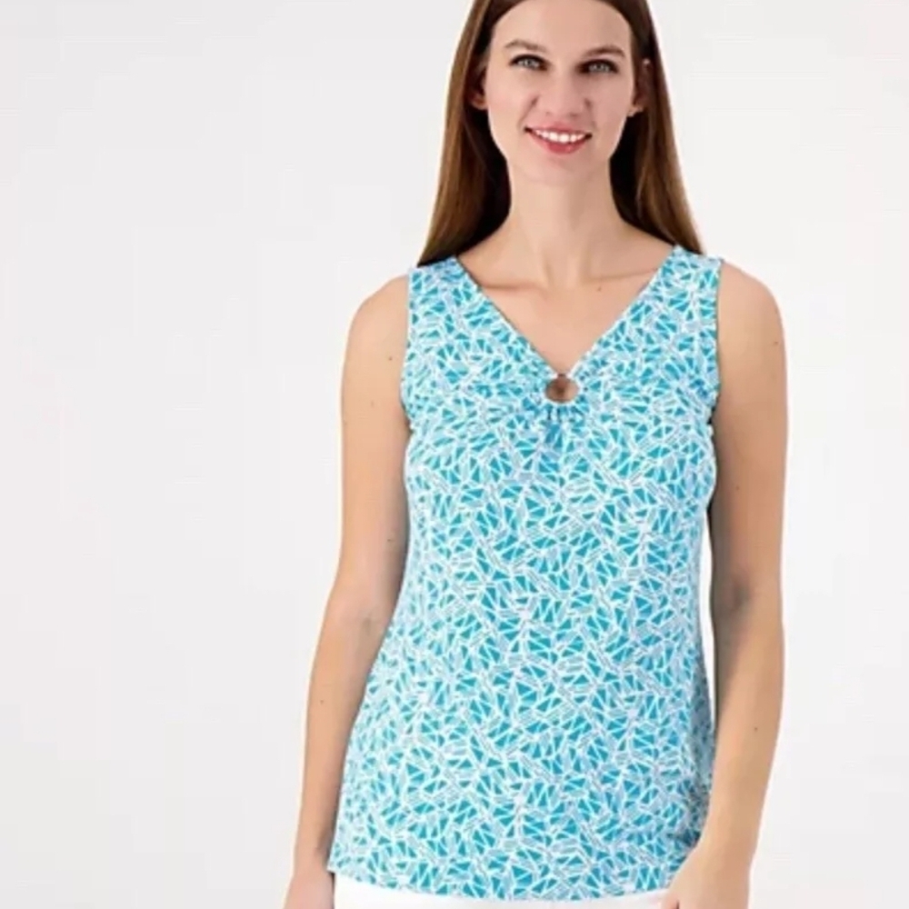 Susana Graver Blue and white Stresht sleeveless blouse Woman with V-neck Size M